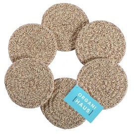 OrganiHaus Set of 6 Brown Cute Coasters for Drinks | Absorbent Coasters | Farmhouse Coasters for Coffee Table | Desk Cup Coasters | Rustic Aesthetic Boho Coasters | Moisture Absorbing Woven Coasters