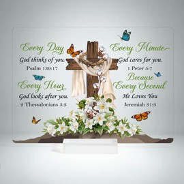 ARTSYWIX Christian Gifts for Women Men, Memorial Plaque Table Decor, Jesus Faith Cross God Religious Gifts, Inspirational Gift for Women Mom Daughter Friends, Bible Verse Prayers Desk Sign