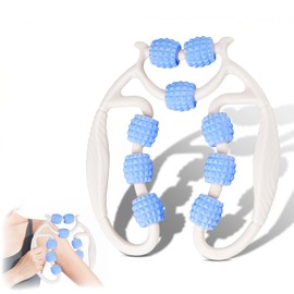 Massager, Massage Roller Legs, Massage Roller with Handle Leg, Manual Anti-Cellulite Massager in Ergonomic, for Legs, Buttocks and Abdomen, Body Shaping with Deep Effect, (White + Blue)