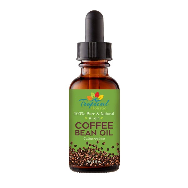 Tropical Holistic 100% Pure Roasted Coffee Bean Oil (2 fl oz) – Virgin, Cold Pressed, Unrefined Coffeebean Oil - Under-Eye Area, Nails, Skin, Hair, Wrinkles and Dark Circles