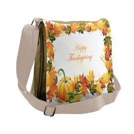 Lunarable Thanksgiving Messenger Bag, Dried Leaves and Text, Unisex Cross-body