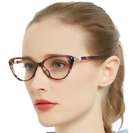 Progressive multifocal Blue Light Blocking Reading Glasses For Women Cateye (W-Red, 150)