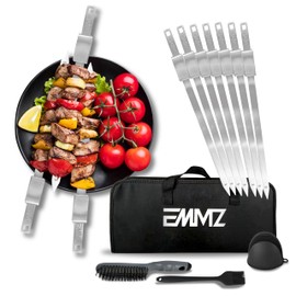Grilling Skewer–16.5"flat metal skewers with removable Slider (set of 10) Storage Bag stainless steel skewers for BBQ chicken kebab-Skewers for Kabob Barbecue meat vegetable-Grill sticks for camping