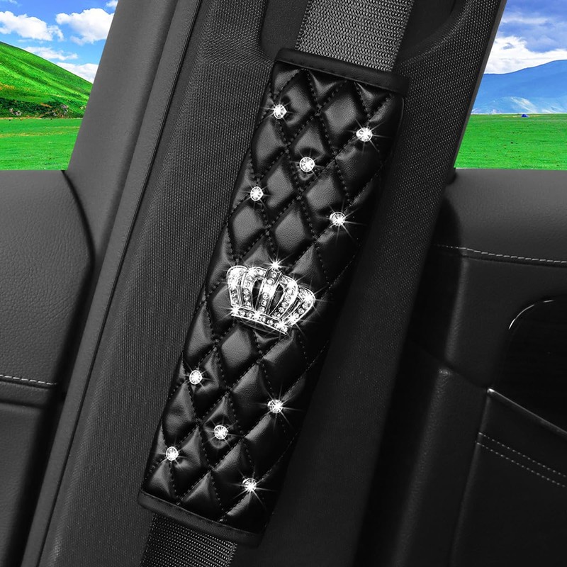 Mandark Bling Car Seatbelt Cover, 2PCS Rhinestones Crown Vehicle Seat