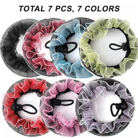 AsggBah 7pcs Colored Large Sized 10Cm/3.9In Reusable Elastic Mesh Cover with Drawstring Snood for Ballerina, Dancer, Clerk, Nurse, Skater Hair Fixing (7 Colors)