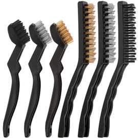 Rustark 6pc 9" & 6-3/4" Wire Brush Set with Stainless Steel, Brass, Nylon Bristles, Crimped Wire Type, Ideal for Rust Removal