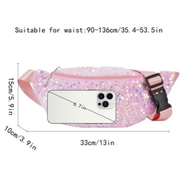 Meliyya Bum Bag Sequins Women's Waist Bag Shiny Shoulder Bag Stylish Fanny Pack Wide Strap for Travel Festival Party Everyday, A08108-Pink