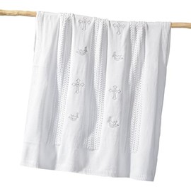 Booulfi Nursery Blankets Baby Blankets for Boys Girls Baby Receiving Blankets Cross Dove of Peace Embroidery White Knitted Stroller Blanket Newborn Es