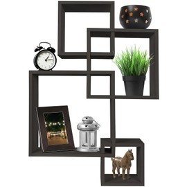 Greenco 4 Cube Intersecting, Easy-to-Assemble Floating Wall Mount Shelves for Bedrooms and Living Rooms - Wall Shelves for Living Room - Wall Mounted Shelves - Espresso Finish