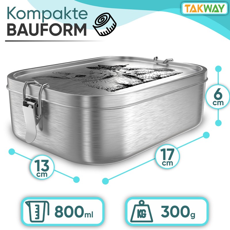 TAKWAY Children's Stainless Steel Lunch Box with Compartments, 800 ml,