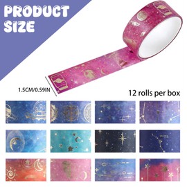 Eclovane 12 Rolls Washi Tape Set - Galaxy Purple Decorative Masking Tape for Crafts, Scrapbooking, Journaling, DIY Projects – Vibrant Patterns