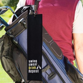 Aikiprety Funny Golf Towel Embroidered Golf Towels for Golf Bags with Clip, Golf Gifts for Men Women, Golf Accessories Christmas Birthday Gift for Golf Fan, Swing Swear Drink Repeat Black