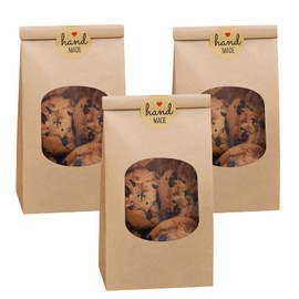 Eupako 3.54x2.36x6.7 Bakery Bags with Window 50 PCS Brown Tin Tie Tab Lock Bags Kraft Paper Bags for Cookies, Coffee, Included 50 PCS Handmade Stickers