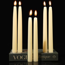 Beeswax Taper Candles 8in 9in 10in Set of 6,Pure White Beeswax Candle Sticks,|8+||9+||10+| Hours Long Burning Natural Bees Wax Candles for Home,Dripless Smokeless Tapered Candlesticks for Dinner