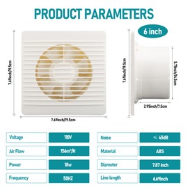 MEKOTRIN 6 Inch Exhaust Fan, 18W Bathroom Window Exhaust Fan, Wall Mounted Small Ventilation Fan With Anti Backflow Check Valve, Suitable For Bathroom, Kitchen, Garage, Attic, Low Noise