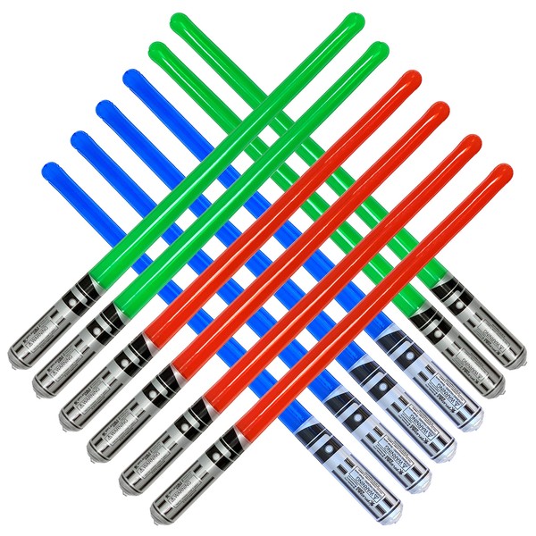 Inflatable Army 12 Inflatable Light Saber Sword Toys - 4 Green, 4 Red 4 Blue Lightsabers - Party Favor, Halloween Costume, Treats, Christmas Stocking Stuffer, Pool, Yoda, Sith, Jedi