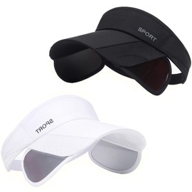 Sun Visor Hat for Women and Men 2 Pack - Retractable Brim Sport Hat, Summer Golf Tennis Running Beach Hat with Ponytail Hole