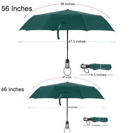 TradMall Travel Umbrella Windproof with 56 Inches Large Canopy Reinforced Fiberglass Ribs Ergonomic Handle Auto Open & Close, Dark Green
