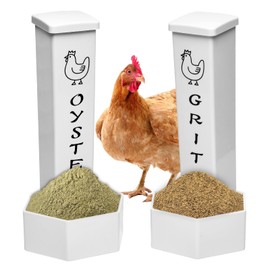 2Pack Chicken Grit Feeder, Metal Oyster Shell Feeder with Lid, Hanging Gravity Chicken Poultry Feeders Trough, Coop Accessories Supplies