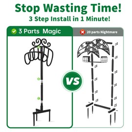 AMAGABELI GARDEN & HOME Hose Holder for Outside Freestanding 150 Feet Holds Heavy Duty Metal Detachable Rustproof Hose Stand Hanger Decorative Water Hose Storage With Ground Stakes Garden Lawn Black