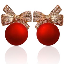 Christmas Earrings for Women, Girls Red Christmas Hat Earring Stud, Crystal Gem Earrings Fit for Christmas and Thanksgiving Theme Events Jewelry, Gifts (Bow Earrings)
