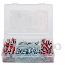 fischer 538622 PROFIbox DUOPOWER + Screw Plug Set, Red/Grey, Set of 160 Pieces
