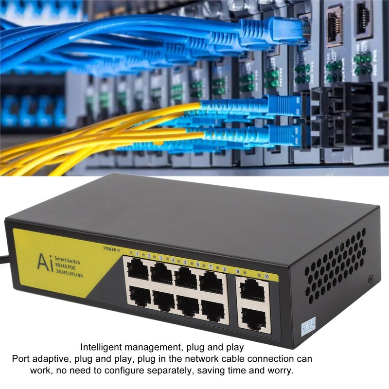 AI POE Switch 8 POE Ports and 2 Uplink 100Mbps