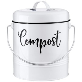 DAYYET Compost Bin Kitchen, 1.3 Gallon Farmhouse Kitchen Compost Bin Countertop, Indoor Countertop Compost Bucket with Lid and Charcoal Filters, White