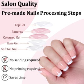 120PCS French False Nails Set - Extra Short Press on Nails French Tip - Round Square Fake nails with Glue - Nude Stick on Nails for Women - 12 Sizes Glue on nails Long Lasting for DIY Manicure