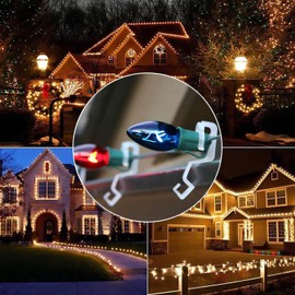 Christmas Light Clips Omni All-in-One Outdoor Gutter Shingles Clips 150 Pieces Holiday Hanger Hooks Compatible with C9 C7 for Roof, Roof Ridge Line, Fence (Transparent)