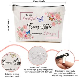 Gifts for Bonus Sister, Bonus Sister Gift from Sister, Floral Makeup Bag, Bonus Sister Gifts for Mothers Day, Christmas Day, Cute Cosmetic Bag, Funny Aesthetic Travel Accessories Zipper Organizer