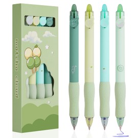 OFFCUP Erasable Gel Pens, 4Pcs Erasable Pens, 0.5mm Blue Gel Ink Eraser Pens Erasable Rollerball Pens Retractable Erasable Pens for Kids Adults Writing Stationary School Supplies (Matcha Cloud)