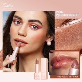 OULAC Moisturising Shine Lipstick Bronze, Shimmering Lipstick with Shiny Surface, Creamy Texture, Lip Care Lipstick for Moisturising Lips, Vegan (06) Precious Moment