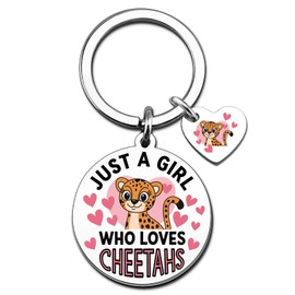 VIESUJI Cheetah Print Keychain for Women Girls Friends Daughter Sister Just a Girl WHO LOVES Cheetahs Leopard Keychain Cheetah Car Accessories for Animal Lovers Graduation Birthday Gifts
