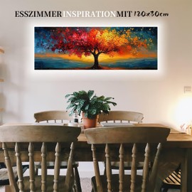Canvas Pictures Large 120 x 30 cm XXL Wall Decoration Living Room - Tree of Life Painting Picture Living Room - Abstract Modern Art Room Decoration