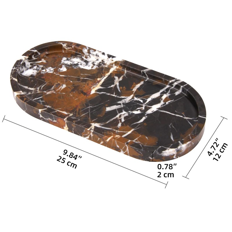 Oval Marble Bathroom Vanity Tray, Natural Luxury Marble Home Kitchen
