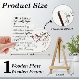 30th Wedding Anniversary Heart Shaped Wood Table Sign for Parents Anniversary Presents Wood Plaque with Wood Stand for Home Room Decor 30th Anniversary Decorations Gifts for For Couples Parents - L933