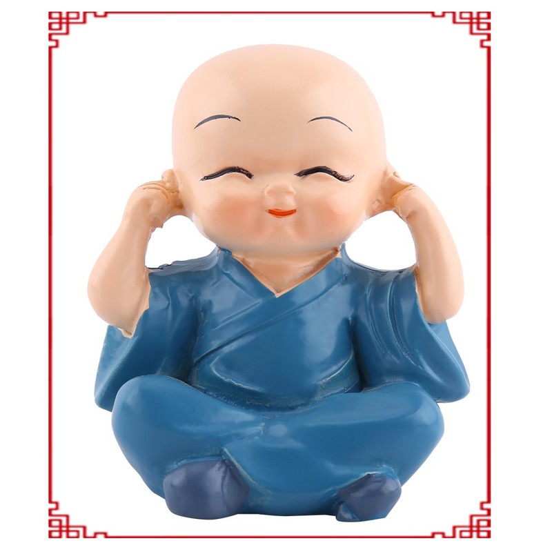 Tiiyee 4 Monks Figurine Statue, Little Monks Hear No Evil