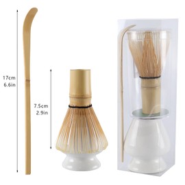 Matcha Tea Set Bamboo Matcha Whisk, Ceramic Whisk Holder, Tea Scoop, Japanese Matcha Tea Tool Kit Set of 3 White
