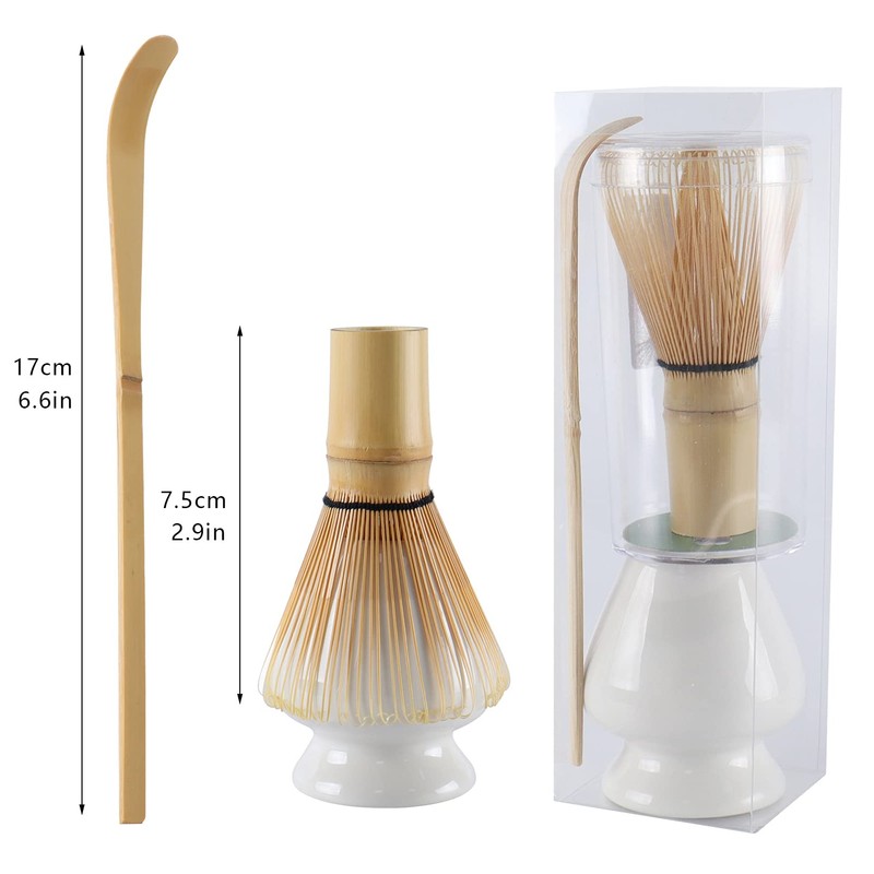 Matcha Tea Set Bamboo Matcha Whisk, Ceramic Whisk Holder, Tea Scoop,