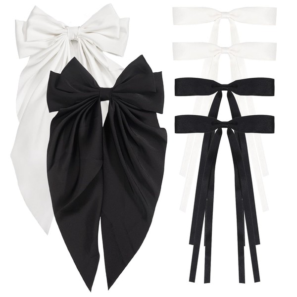 6PCS Hair Bows for Women, Black and White Large French