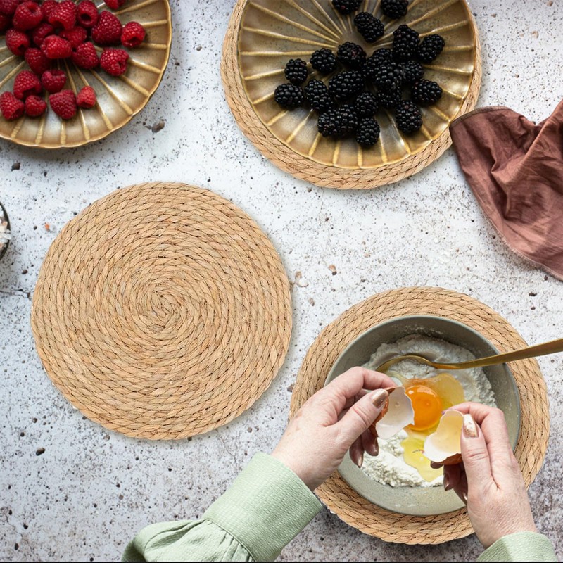 Woven Placemats, 6PCS Rattan Placemats, 30cm Handmade Weave Placemat, Natural