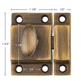 Small Heavy Duty Antique Brass Cabinet Door Latch - 1-3/4" × 1-3/4" - Spring Loaded Cupboard Door Latch with Oval Turn - Vintage Cabinet Hardware | UA-101-LAB