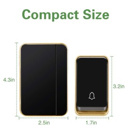 【No Battery Required】 Wireless Doorbell Waterproof, AURTEC Door Chime Kit with 2 Plug-in & 1 Press Self-Powered Transmitter, 51 Chimes, 4 Volume Levels, Black