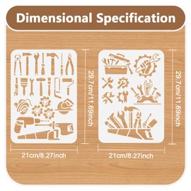 DOODLREAM 2pcs 29.7 x 21cm Tool Wall Stencil Templates Mechanical Tools Reusable Plastic Stencil for Painting on Wood Floor Tile Fabric Glass Furniture Wrench Hammer DIY Home Decor