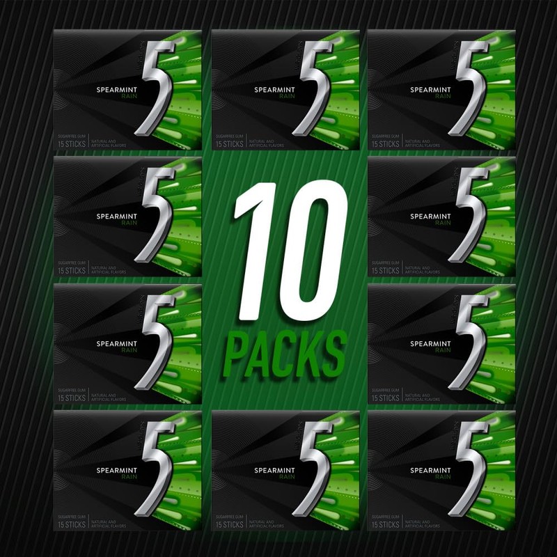 5 Gum Spearmint Rain Sugar Free Chewing Gum Bulk, 15