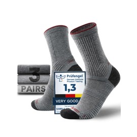 Juclise Mens Merino Wool Hiking Socks Micro Crew Compression Moisture Wicking Anti-Blister Cushioned Midweight (US, Alpha, Large, Regular, Regular, Charcoal + Taupe + Pebble Gray)