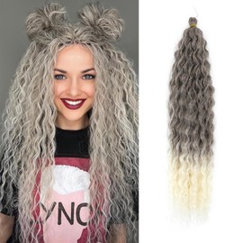 TAOYEMY Deep Wave Crochet Curly Braiding Hair 16 Inch 3 Packs Ocean Wave Crochet Hair Extensions Synthetic Curly Crochet Hair For Women (T12#, 16 inch-3 PC)