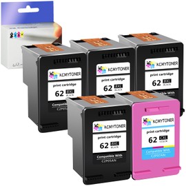 KCMYTONER 62XL Remanufactured Ink Cartridge Replacement for HP 62 XL Compatible with Envy 7640 5660 7645 5540 Officejet 200 250 Printer (4 Black, 1 Color)