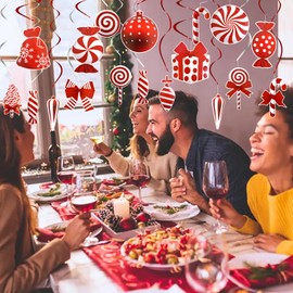 LMSHOWOWO Christmas Hanging Swirls Decorations, 30PCS Foil Candy Hanging Ceiling Swirls Streamers with Candy Cane Lollipop for Winter Christmas Tree Decor Christmas Ceiling Decorations Party Supplies